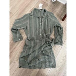 NWT Zara The Zoe Green Sage Long Sleeve Shirt Dress Size Medium
